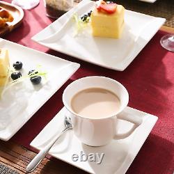 Ivory White Dinnerware Sets, 30-Piece Porcelain Square Dinnerware Set, Plates an