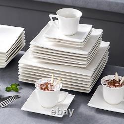 Ivory White Dinnerware Sets, 30-Piece Porcelain Square Dinnerware Set, Plates an