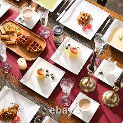 Ivory White Dinnerware Sets, 30-Piece Porcelain Square Dinnerware Set, Plates an