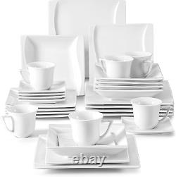 Ivory White Dinnerware Sets, 30-Piece Porcelain Square Dinnerware Set, Plates an