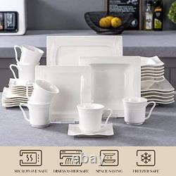 Ivory White Dinnerware Sets 30 Piece, Square Plates and Bowls Sets for 6, Por