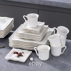 Ivory White Dinnerware Sets 30 Piece, Square Plates and Bowls Sets for 6, Por