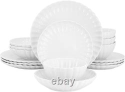 Jane 16-Piece Scalloped White Porcelain Dinnerware Set for Elegant Dining