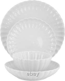 Jane 16-Piece Scalloped White Porcelain Dinnerware Set for Elegant Dining