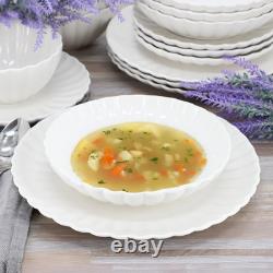 Jane 16-Piece Scalloped White Porcelain Dinnerware Set for Elegant Dining