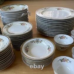 Japanese Porcelain Floral Gold Trim Dinner Set Plates Bowls Cups Saucers