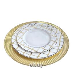 Joseph Sedgh Luxe Gold Dinnerware Set White Fine Bone China withGeometric Rim x8