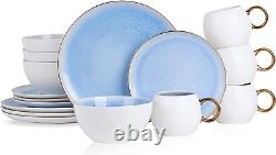 Josephine Formal Porcelain Dinnerware, Set of 4, Blue, White and Gold 16-Piece