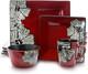 Juego de Platos Cuadrados Gres Rojo/Flor Comedor Hogar Cocina Vajilla 16 Piezas
