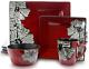 Juego de Platos Cuadrados Gres Rojo/Flor Comedor Hogar Cocina Vajilla 16 Piezas