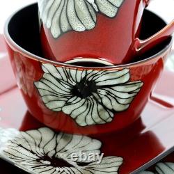 Juego de Platos Cuadrados Gres Rojo/Flor Comedor Hogar Cocina Vajilla 16 Piezas