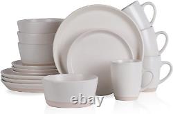 Jules Modern Stoneware 16-Piece round Dinnerware Set, Plates and Bowls Sets, Dis