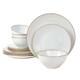 Jupiter 12 Piece Stoneware Dinnerware Set, Plates and Bowls Set for 4, White
