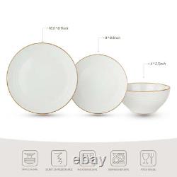 Jupiter 12 Piece Stoneware Dinnerware Set, Plates and Bowls Set for 4, White