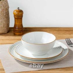 Jupiter 12 Piece Stoneware Dinnerware Set, Plates and Bowls Set for 4, White