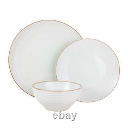 Jupiter 12 Piece Stoneware Dinnerware Set, Plates and Bowls Set for 4, White