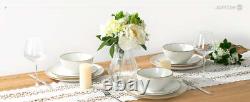 Jupiter 12 Piece Stoneware Dinnerware Set, Plates and Bowls Set for 4, White