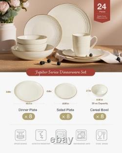 Jupiter Dinnerware Set, Plates and Bowls Dish Sets for 8 (24 Pieces), Microwa