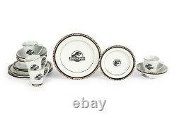 Jurassic Park Logo 16-Piece Ceramic Dinnerware Set Replica Plates, Bowls, Mugs