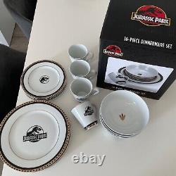 Jurassic Park Logo 16-Piece Ceramic Dinnerware Set Replica Plates, Bowls, Mugs