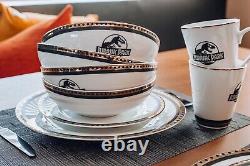 Jurassic Park Logo 16-Piece Ceramic Dinnerware Set Replica Plates, Bowls, Mugs