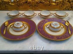 K A Krautheim Selb Bavaria Purple White Gold Encrusted Rim Dinner Plates Set 6