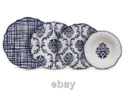 Karaca Maren Blue and White Porcelain Dinnerware Plates Set, 24-pc/6 persons