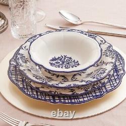 Karaca Maren Blue and White Porcelain Dinnerware Plates Set, 24-pc/6 persons