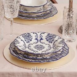 Karaca Maren Blue and White Porcelain Dinnerware Plates Set, 24-pc/6 persons