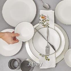 Karaca Platinum Ring Porcelain Dinnerware Plates Set, 24-pc/6 persons, Turkey