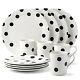 Kate Spade Deco Dot Black White 12 Piece Dinnerware Dish Set