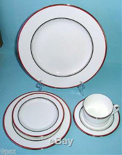 Kate Spade LIBRARY LANE White & Coral 20 Piece Dinnerware Service for 4 USA New