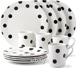 Kate Spade New York Deco Dot 12-Piece Dinnerware Set, White