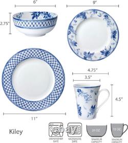 Kiley Bone China Lightweight Chip Resistant 16 Piece Dinnerware Set, Service for