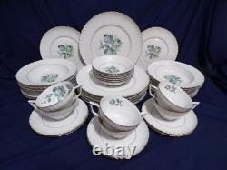 Konigl pr tettau Porcelain Dinnerware Service for 6 Blue & Green Roses Silver Tr