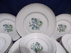 Konigl pr tettau Porcelain Dinnerware Service for 6 Blue & Green Roses Silver Tr