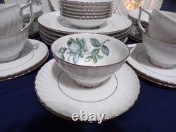 Konigl pr tettau Porcelain Dinnerware Service for 6 Blue & Green Roses Silver Tr