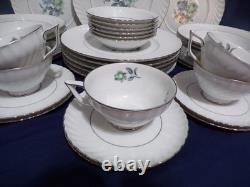 Konigl pr tettau Porcelain Dinnerware Service for 6 Blue & Green Roses Silver Tr
