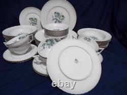 Konigl pr tettau Porcelain Dinnerware Service for 6 Blue & Green Roses Silver Tr