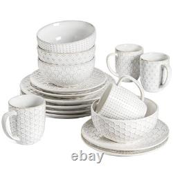 LE TAUCI 16 Piece Dinnerware Set, Arctic White, Stoneware Plates and Bowls Wi