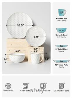 LE TAUCI 16 Piece Dinnerware Set, Arctic White, Stoneware Plates and Bowls Wi