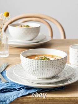 LE TAUCI 16 Piece Dinnerware Set, Arctic White, Stoneware Plates and Bowls Wi