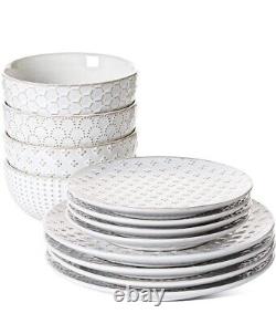 LE TAUCI Dinnerware Sets 12 Piece, Ceramic Plates and Bowls Set