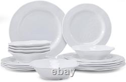 LEHAHA Bamboo White Kitchen Plates and Bowls Set, 12 Piece non-breakable Melamin