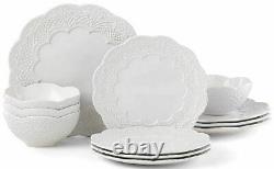 LENOX $316 Chelse Muse SCALLOP 12 Pc Dinnerware WHITE Set Plates & Bowls Serve 4