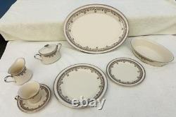 LENOX LACE POINT CHINA SET- 48 PCS White floral pattern silver trim USA Made