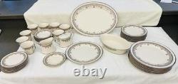 LENOX LACE POINT CHINA SET- 48 PCS White floral pattern silver trim USA Made