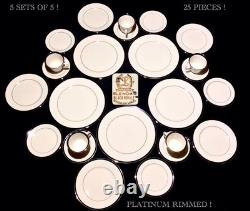 LENOXBlack Royale' PLATINUM RIMMED USA Made-25 PIECE/5 SET-PRISTINE! Porcelain