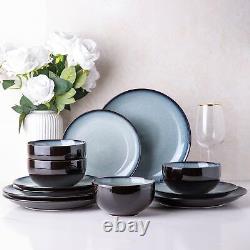 LERATIO Ceramic Dinnerware Sets, Stoneware Coupe Plates and Bowls Sets, Highly