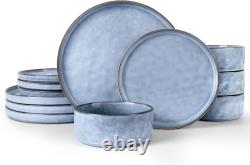 LIANYU Stoneware Dinnerware Sets, 12 Piece Dinner Dish Set for 4, Kitchen Plates